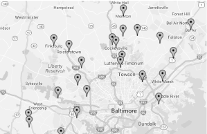 Custom home locations on Maryland map