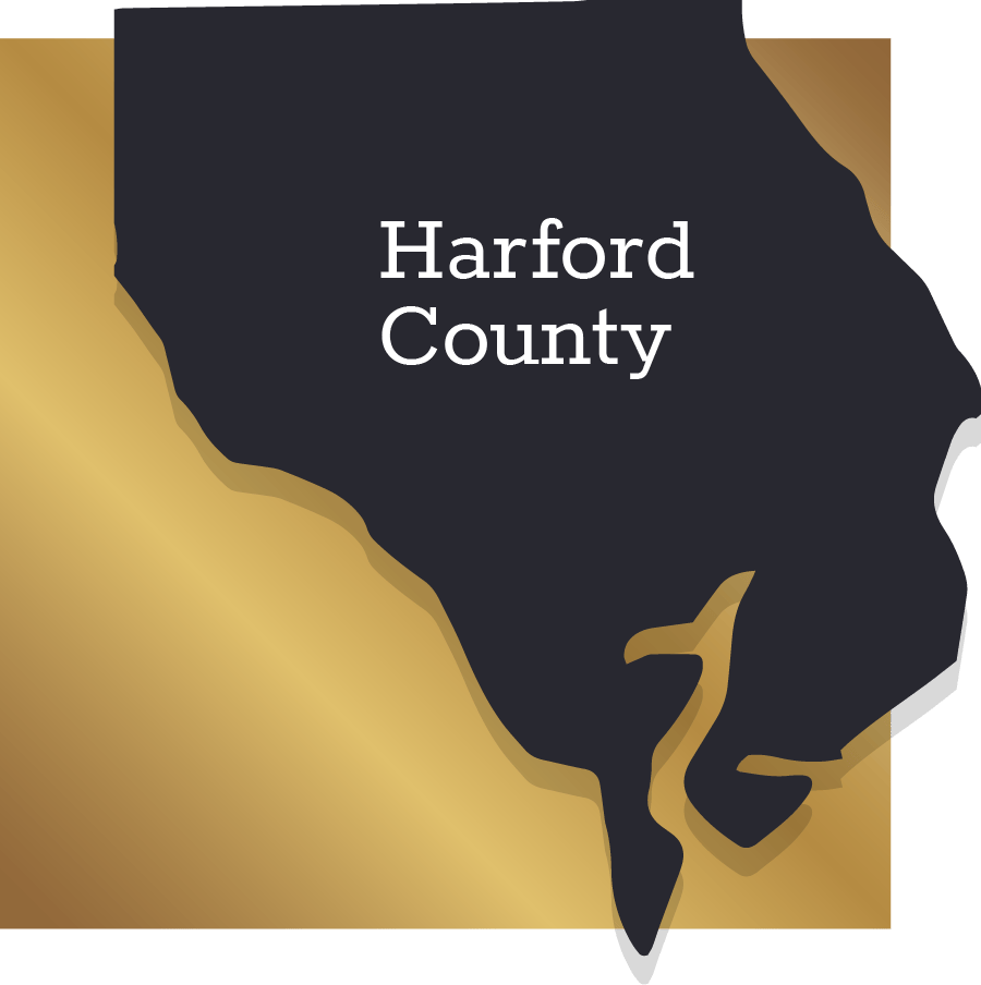 Harford County map silhouette for custom homes builders in Maryland