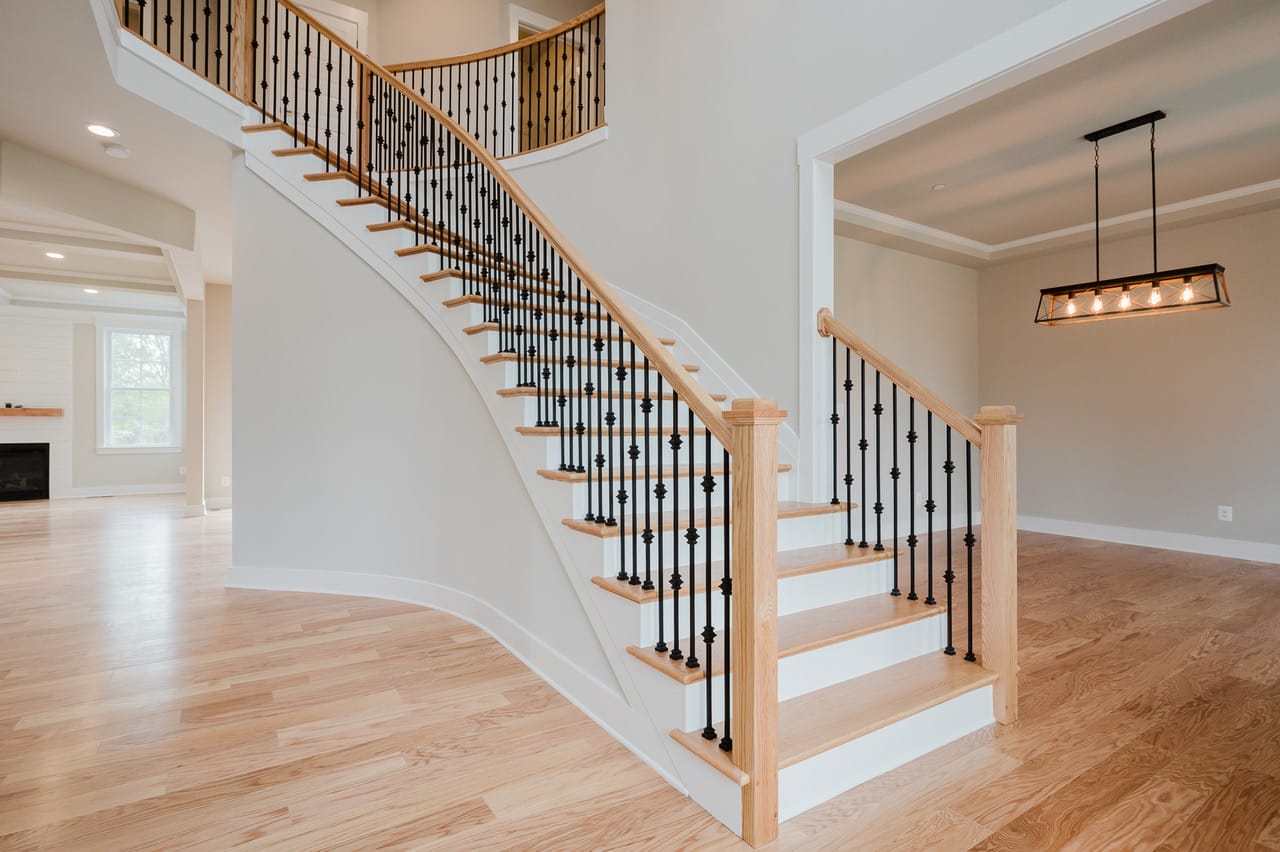 Home interior staircase in newly-built home